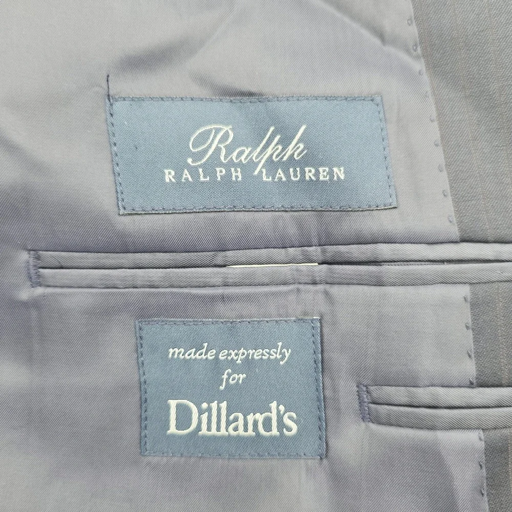 Ralph Lauren Men Navy Blue Pinstripe Wool Blazer Sport Coat 48R Fit 44R